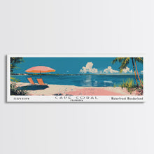 Carregar imagem no visualizador da galeria, Cape Coral Florida Panoramic Painting, Mid Century Modern Framed Canvas Print, Retro Pop Art Travel Poster, Home Decor, City Print
