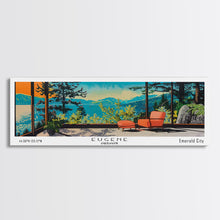 Load image into Gallery viewer, Eugene Oregon Panoramic Art, Mid Century Modern Framed Canvas Print, Retro Pop Art Travel Poster, Office Wall Decor
