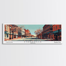 Carregar imagem no visualizador da galeria, Evansville Indiana Panoramic Painting, Mid Century Modern Framed Canvas Print, Retro Pop Art Travel Poster, Living Room Wall Art
