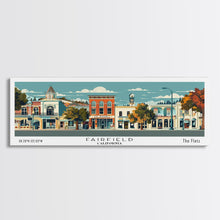 Carregar imagem no visualizador da galeria, Fairfield California Panoramic Art, Mid Century Modern Framed Canvas Print, Retro Pop Art Travel Poster, Office Wall Decor
