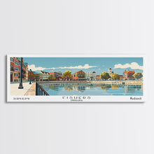 Cargar imagen en el visor de la galería, Fishers Indiana Panoramic Painting, Mid Century Modern Framed Canvas Print, Retro Pop Art Travel Poster, Home Wall Decor
