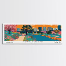 Load image into Gallery viewer, Fort Worth Texas Panoramic Painting, Mid Century Modern Framed Canvas Print, Retro Pop Art Travel Poster, Office Wall Decor
