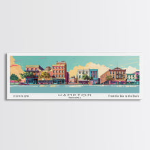 Cargar imagen en el visor de la galería, Hampton Virginia Panoramic Painting, Mid Century Modern Framed Canvas Print, Retro Pop Art Travel Poster, Office Wall Decor
