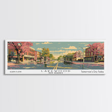 Load image into Gallery viewer, Lakewood New Jersey Panoramic Wall Art, Mid Century Modern Framed Canvas Print, Retro Pop Art Travel Poster, Living Room Art
