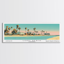 Carregar imagem no visualizador da galeria, Long Beach California Panoramic Painting, Mid Century Modern Framed Canvas Print, Retro Pop Art Travel Poster, Office Decor
