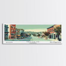 Load image into Gallery viewer, Vallejo California Panoramic Art, Mid Century Modern Framed Canvas Print, Retro Pop Art Travel Poster, City Print, Living Room Wall Decor
