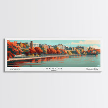 Carregar imagem no visualizador da galeria, Akron Ohio Panoramic Painting, Framed Canvas Print, Mid Century Modern Wall Art, Retro Pop Art Travel Poster, Living Room Decor, City Art
