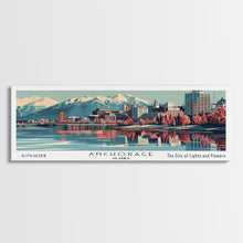 Carregar imagem no visualizador da galeria, Anchorage Alabama Panoramic Painting, Framed Canvas Print, Mid Century Modern Wall Art, Retro Pop Art Travel Poster, Living Room Decor, City Art
