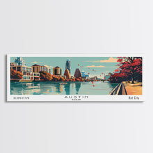 Carregar imagem no visualizador da galeria, Austin Texas Panoramic Painting, Framed Canvas Print, Mid Century Modern Wall Art, Retro Pop Art Travel Poster, Home Decor, City Art
