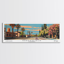 Carregar imagem no visualizador da galeria, Bakersfield California Panoramic Painting, Framed Canvas Print, Mid Century Modern Wall Art, Retro Pop Art Travel Poster, Living Room Decor, City Art
