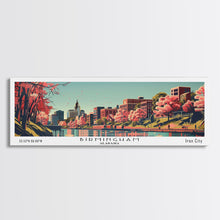 Cargar imagen en el visor de la galería, Birmingham Alabama Panoramic Painting, Framed Canvas Print, Mid Century Modern Wall Art, Retro Pop Art Travel Poster, Office Decor, City Art
