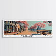 Cargar imagen en el visor de la galería, Charleston South Carolina Panoramic Painting, Framed Canvas Print, Mid Century Modern Wall Art, Retro Pop Art Travel Poster, Home Decor, City Art
