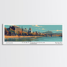 Cargar imagen en el visor de la galería, Chattanooga Tennessee Panoramic Painting, Framed Canvas Print, Mid Century Modern Wall Art, Retro Pop Art Travel Poster, Home Decor, City Art
