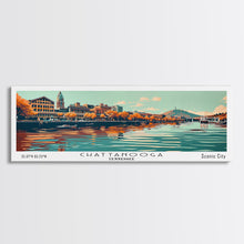 Cargar imagen en el visor de la galería, Chattanooga Tennessee Panoramic Painting, Framed Canvas Print, Mid Century Modern Wall Art, Retro Pop Art Travel Poster, Office Decor, City Art
