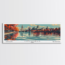 Load image into Gallery viewer, Columbus Ohio Panoramic Painting, Framed Canvas Print, Mid Century Modern Wall Art, Retro Pop Art Travel Poster, Living Room Decor, City Art
