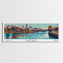 Load image into Gallery viewer, Durham North Carolina Panoramic Painting, Framed Canvas Print, Mid Century Modern Wall Art, Retro Pop Art Travel Poster, Home Decor, City Art
