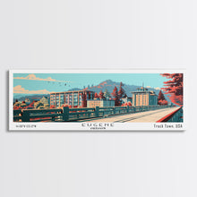 Carregar imagem no visualizador da galeria, Eugene Oregon Panoramic Painting, Framed Canvas Print, Mid Century Modern Wall Art, Retro Pop Art Travel Poster, Office Decor, City Art
