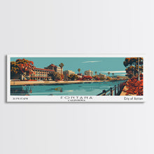 Carregar imagem no visualizador da galeria, Fontana California Panoramic Painting, Framed Canvas Print, Mid Century Modern Wall Art, Retro Pop Art Travel Poster, Living Room Decor, City Art

