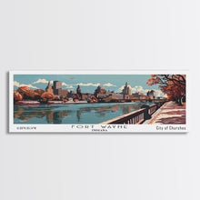 Load image into Gallery viewer, Fort Wayne Indiana Panoramic Painting, Framed Canvas Print, Mid Century Modern Wall Art, Retro Pop Art Travel Poster, Office Decor, City Art
