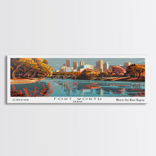 Load image into Gallery viewer, Fort Worth Texas Panoramic Painting, Framed Canvas Print, Mid Century Modern Wall Art, Retro Pop Art Travel Poster, Home Decor, City Art
