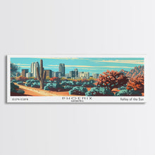 Load image into Gallery viewer, Phoenix Arizona Panoramic View, Mid Century Modern Framed Canvas Print, Retro Pop Art Travel Poster, Living Room Wall Decor
