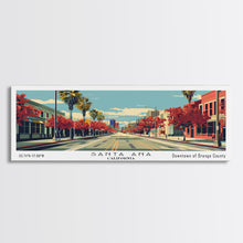 Cargar imagen en el visor de la galería, Santa Ana California Panoramic Wall Art, Mid Century Modern Framed Canvas Print, Retro Pop Art Cityscape, Travel Poster, Living Room Decor
