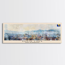 Load image into Gallery viewer, Banja Luka Bosnia Panoramic Travel Poster, Framed Canvas Print or Metal Wall Art, Travel Art, Home Decor, Panoramic Painting, Midcentury Art
