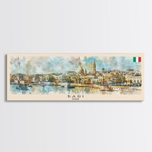 Load image into Gallery viewer, Bari Italy Panoramic Travel Poster, Framed Canvas Print or Metal Wall Art, Travel Art, Home Decor, Panoramic Painting, Midcentury Art
