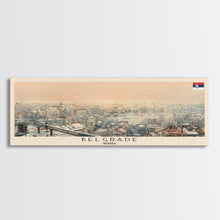 Cargar imagen en el visor de la galería, Belgrade Serbia Panoramic Travel Poster, Framed Canvas Print or Metal Wall Art, Travel Art, Home Decor, Panoramic Painting, Midcentury Art
