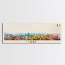 Load image into Gallery viewer, Cork Ireland Panoramic Travel Poster, Framed Canvas Print or Metal Wall Art, Travel Art, Home Decor, Panoramic Painting, Midcentury Art
