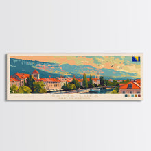 Load image into Gallery viewer, Banja Luka Bosnia Panoramic Travel Poster, Framed Canvas Print or Metal Wall Art, Travel Art, Home Decor, Panoramic Painting, Midcentury Art
