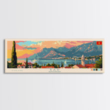 Load image into Gallery viewer, Bar Montenegro Panoramic Travel Poster, Framed Canvas Print or Metal Wall Art, Travel Art, Home Decor, Panoramic Painting, Midcentury Art
