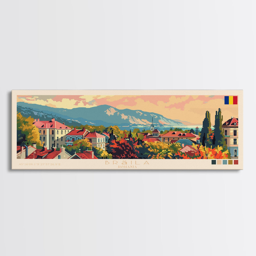 Braila Romania Travel Art, City Art, Framed Canvas Print or Metal Wall Art, Europe Travel Poster, Panoramic Wall Art, Extra Wide Wall Art