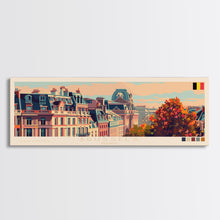 Carregar imagem no visualizador da galeria, Brussels Belgium Panoramic Travel Poster, Framed Canvas Print or Metal Wall Art, Travel Art, Home Decor, Panoramic Painting, Midcentury Art
