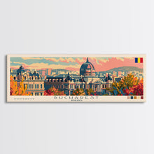 Carregar imagem no visualizador da galeria, Bucharest Romania Wall Art, Panoramic Travel Poster, Panoramic Framed Canvas Print, City Wall Art, Wall Hanging Home Decor, Travel Art
