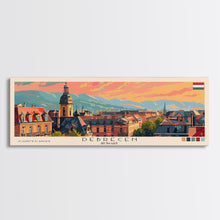 Load image into Gallery viewer, Debrecen Hungary Panoramic Travel Poster, Framed Canvas Print or Metal Wall Art, Travel Art, Home Decor, Panoramic Painting, Midcentury Art

