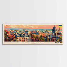 Load image into Gallery viewer, Donetsk Ukraine Panoramic Travel Poster, Framed Canvas Print or Metal Wall Art, Travel Art, Home Decor, Panoramic Painting, Midcentury Art
