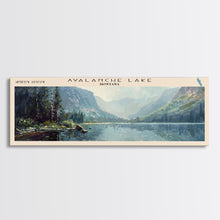 Carregar imagem no visualizador da galeria, Avalanche Lake Montana Panoramic Framed Canvas Print, Lake House Art, Boho Decor, Travel Poster, Nature Wall Art, Serene Scene
