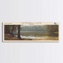Load image into Gallery viewer, Banning Lake Indiana Framed Canvas Print, Lake House Decor, Panoramic Scenic Painting, Travel Poster, Rustic Art, Nature Wall Art

