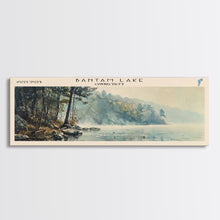 Load image into Gallery viewer, Bantam Lake Connecticut Lake House Art, Framed Canvas Print, Panoramic Travel Poster, Scenic View, Modern Decor, Water Reflection

