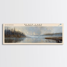 Carregar imagem no visualizador da galeria, Black Lake Canada Northwest Territories Framed Canvas Print, Panoramic Lake House Art, Scenic View, Travel Poster, Lake Painting
