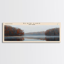 Carregar imagem no visualizador da galeria, Black Lake New York Framed Canvas Print, Lake House Decor, Panoramic Scenic View, Travel Poster, Modern Art, Lake Painting
