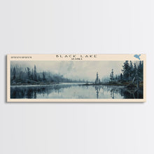 Carregar imagem no visualizador da galeria, Black Lake USA SW Alaska Framed Canvas Print, Lake House Art, Panoramic Scenic View, Travel Poster, Rustic Art, Lake Painting
