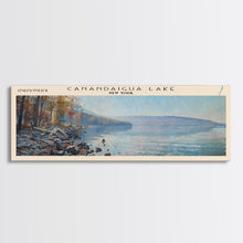 Carregar imagem no visualizador da galeria, Canandaigua Lake New York Framed Canvas Print, Lake House Art, Panoramic Wall Art, Travel Poster, Modern Lake Painting, Nature Art
