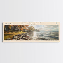 Cargar imagen en el visor de la galería, Cayuga Lake New York Framed Canvas Print, Lake House Art, Panoramic Travel Poster, Wide Wall Art, Modern Lake Painting, Home Decor
