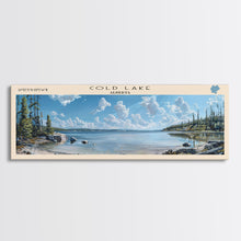 Load image into Gallery viewer, Cold Lake Framed Canvas Print, Lake House Art, Panoramic Wide Art, Travel Poster, Modern Lake Painting, Home Decor
