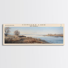 Cargar imagen en el visor de la galería, Conchas Lake New Mexico Framed Canvas Print, Lake House Art, Panoramic Wide Art, Travel Poster, Rustic Lake Painting, Home Decor
