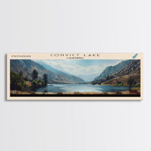 Cargar imagen en el visor de la galería, Convict Lake California Framed Canvas Print, Lake House Art, Panoramic Wide Art, Travel Poster, Modern Lake Painting, Nature Art
