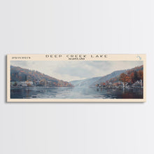 Load image into Gallery viewer, Deep Creek Lake Maryland Framed Canvas Print, Lake House Decor, Panoramic Wall Art, Travel Poster, Modern Lake Painting, Nature Art
