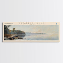 Load image into Gallery viewer, Dezadeash Lake Framed Canvas Print, Panoramic Lake House Decor, Wall Art, Travel Poster, Rustic Lake Painting, Nature Art
